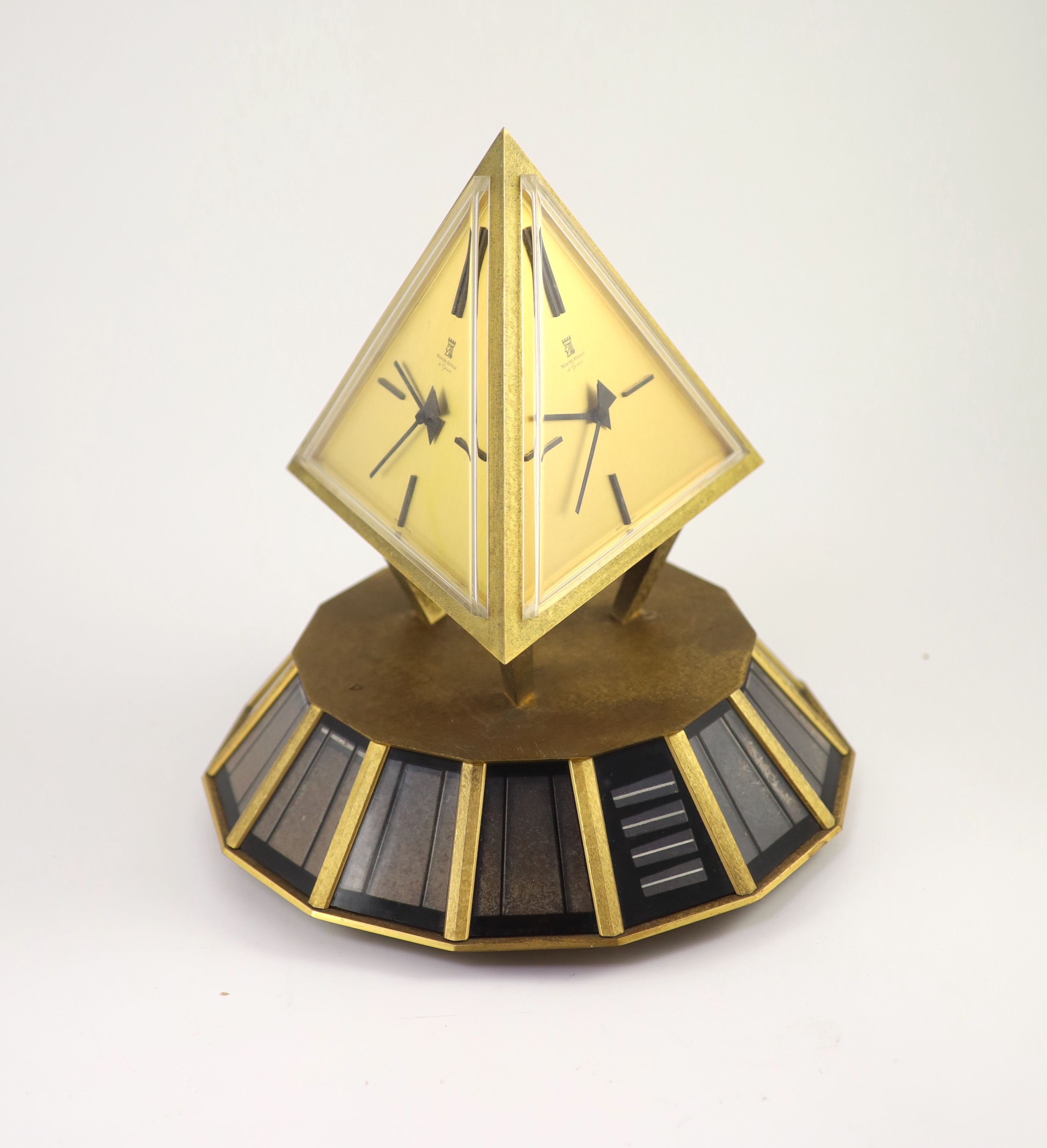 A 1960's Montre Royale de Geneva gilt bronze solar powered timepiece, height 30cm diameter 28cm